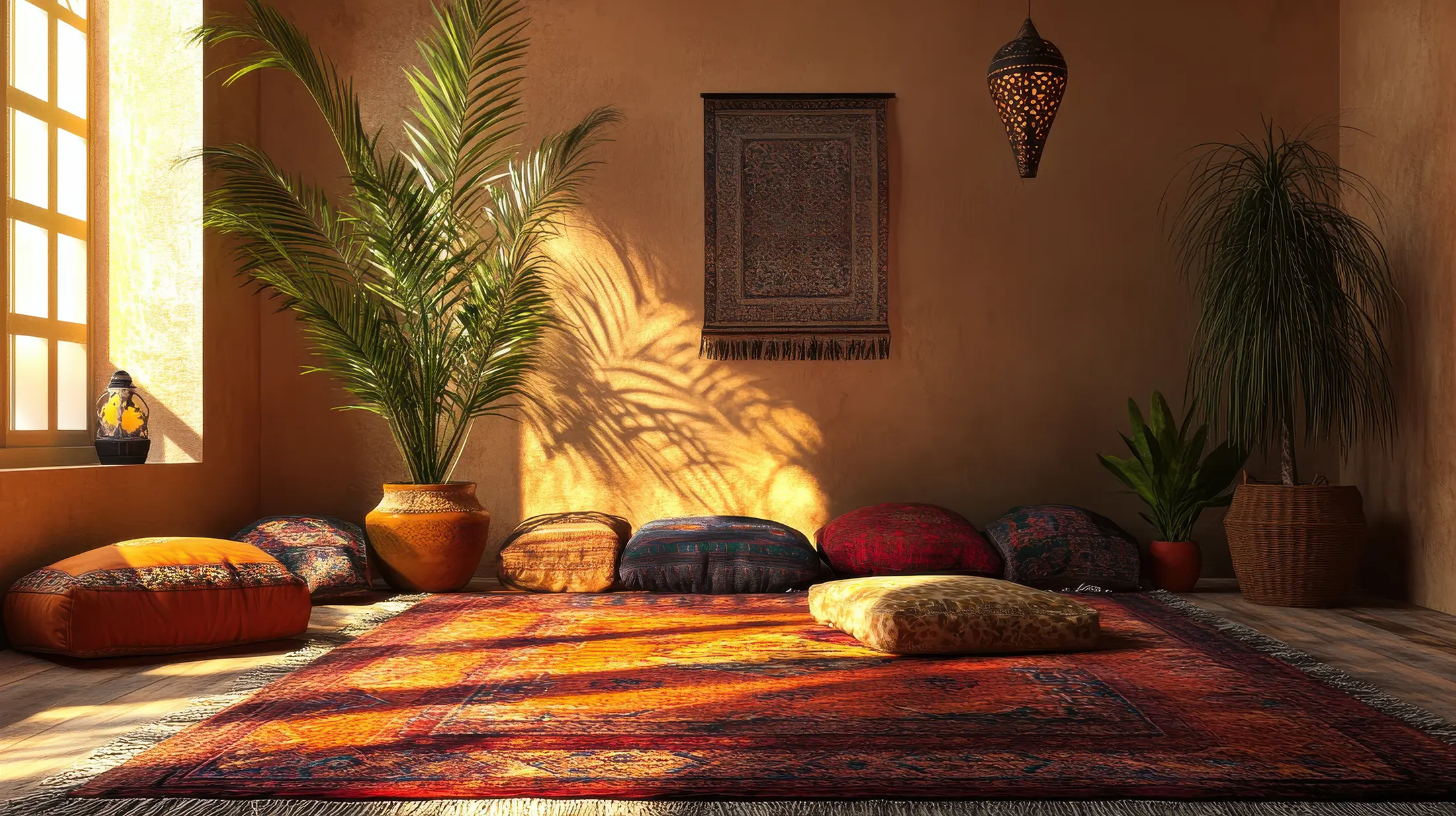 Großer persischer Teppich in einem Raum mit orientalischer Einrichtung